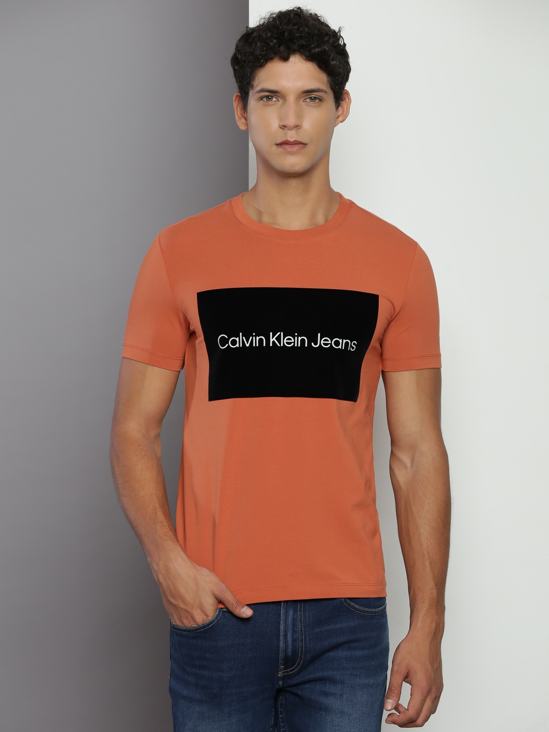 

Calvin Klein Jeans Typography Printed Slim Fit T-shirt, Rust
