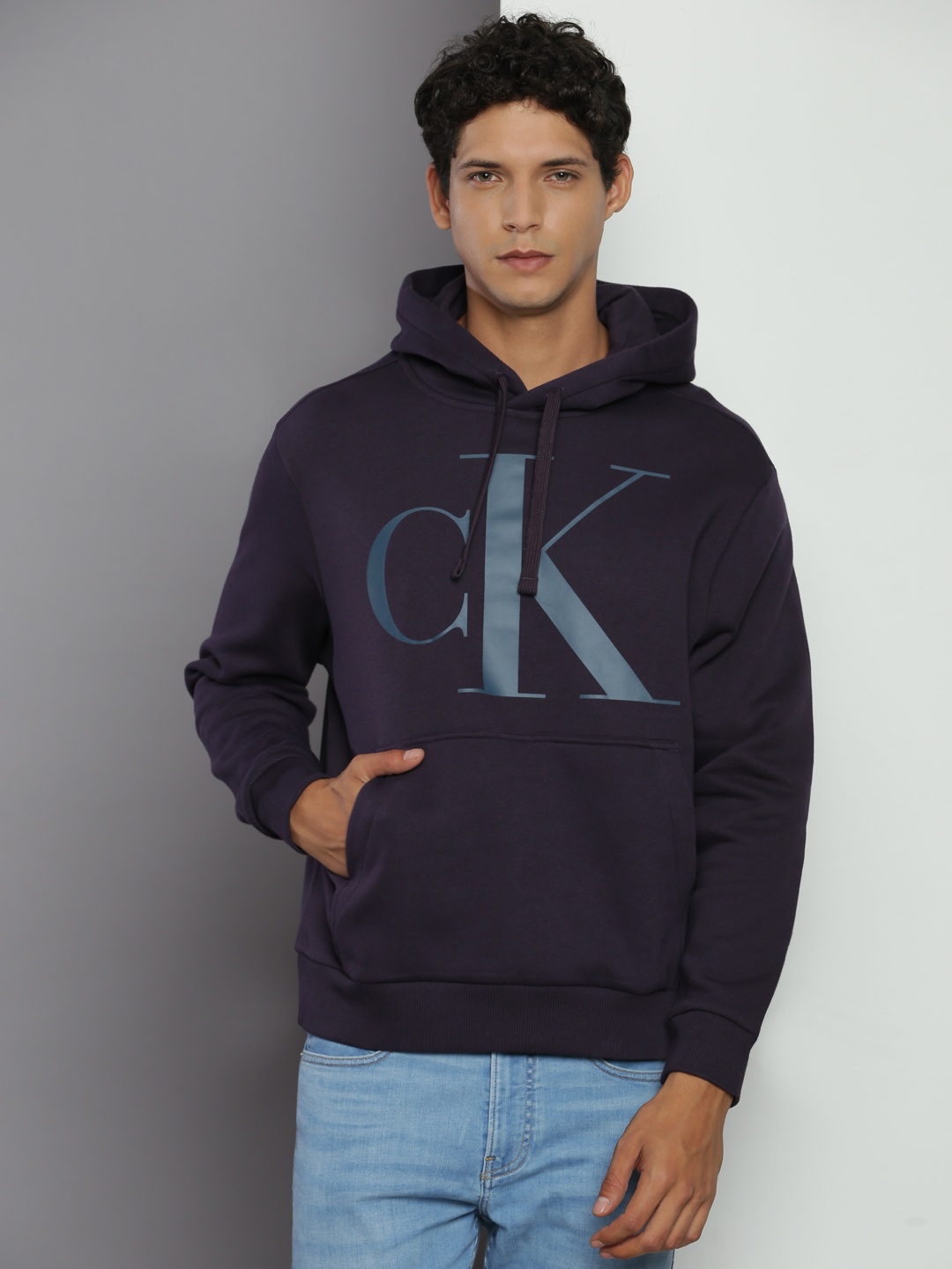 

Calvin Klein Jeans Typography Printed Hooded Sweatshirt, Navy blue