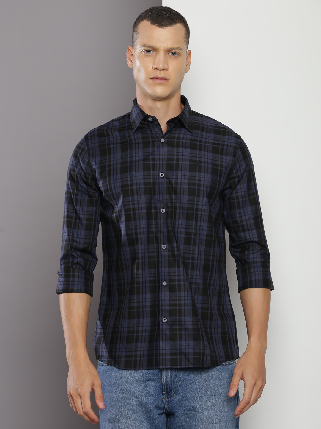 

Calvin Klein Jeans Slim Fit Tartan Checks Pure Cotton Casual Shirt, Navy blue