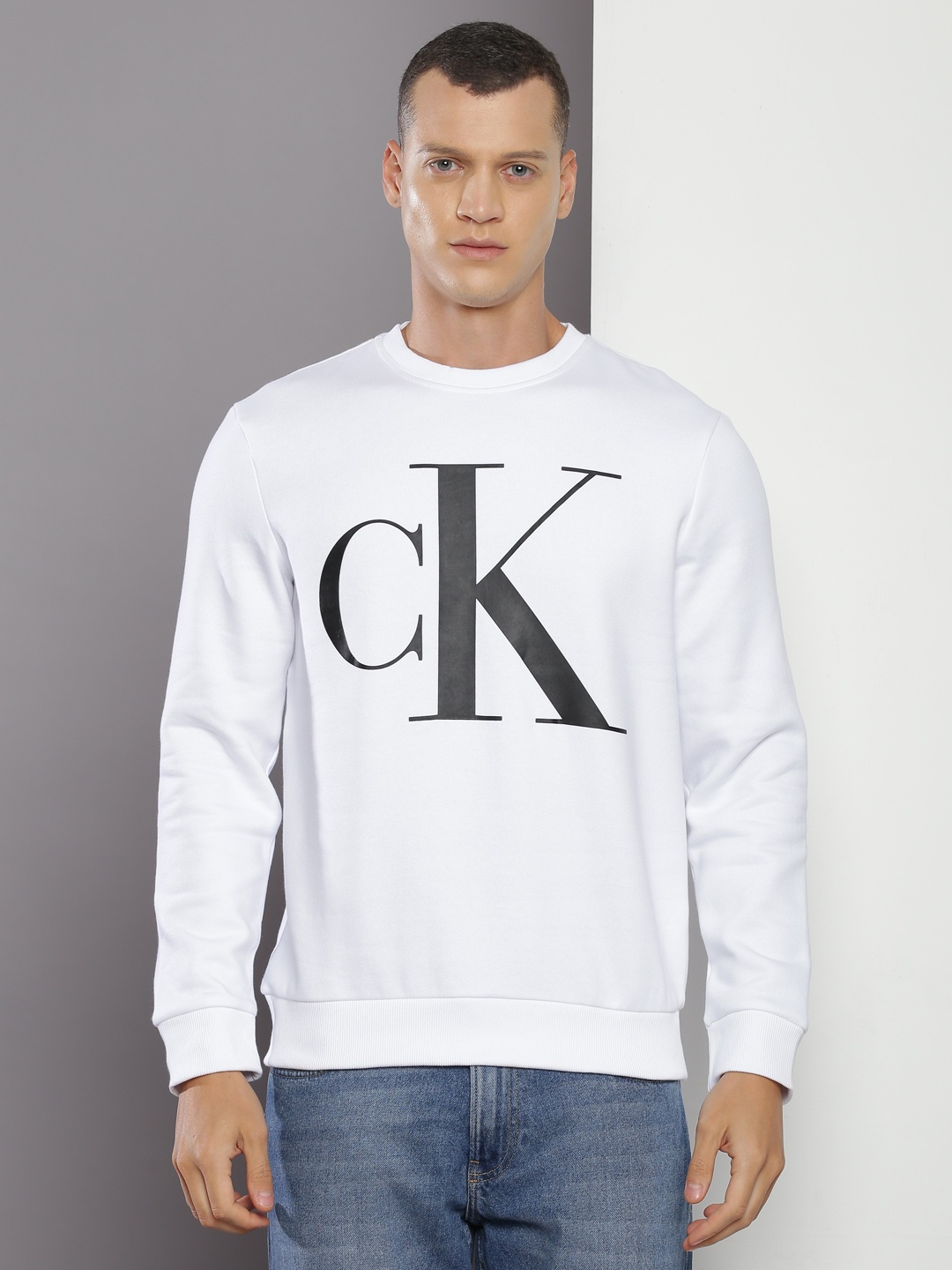 

Calvin Klein Jeans Typography Printed Round Neck Sweatshirt, White