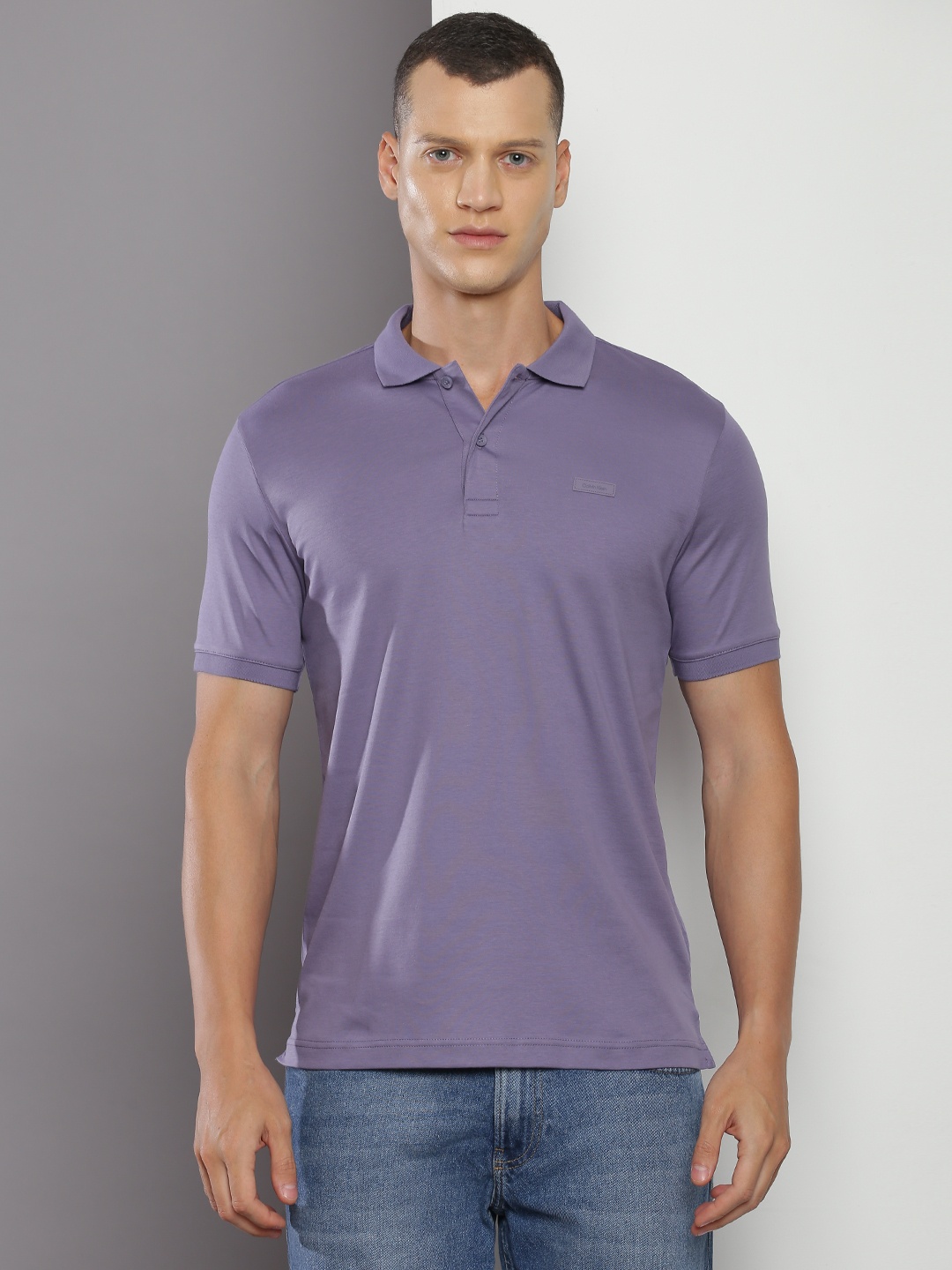 

Calvin Klein Jeans Polo Collar Slim Fit Pure Cotton T-shirt, Purple