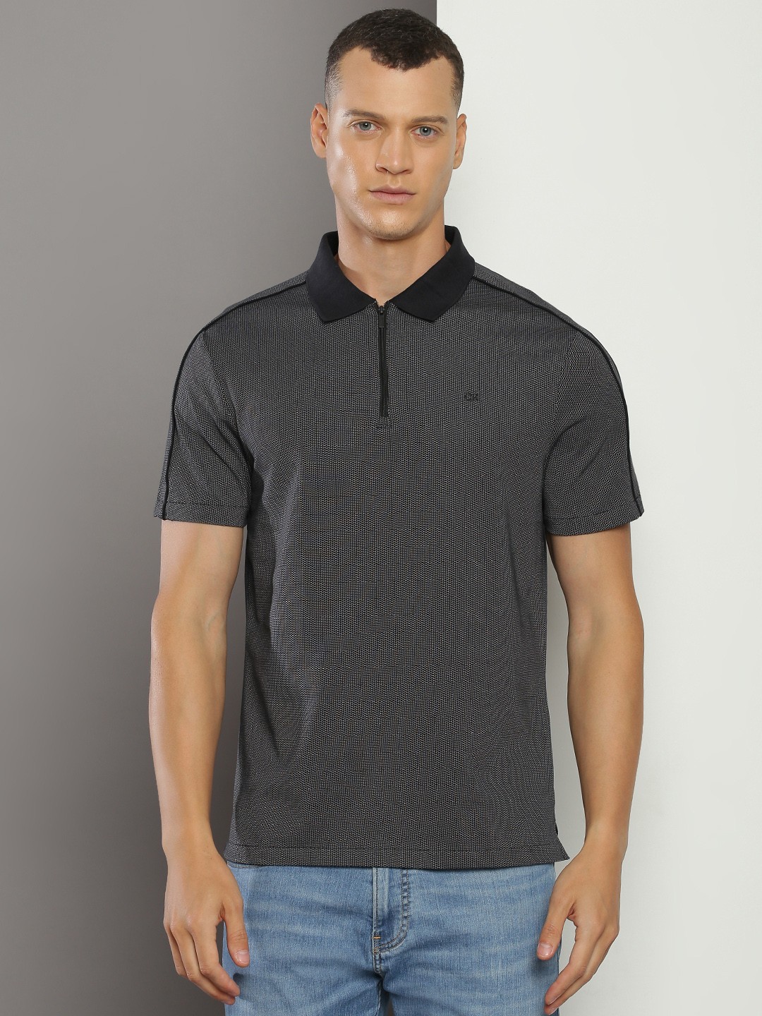

Calvin Klein Jeans Self Design Polo Collar Regular Fit T-shirt, Black
