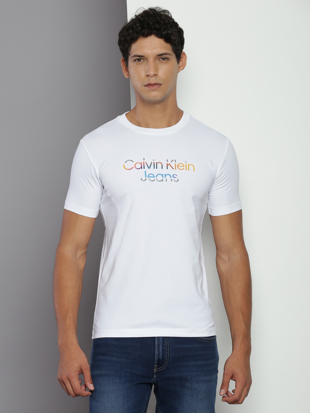 

Calvin Klein Jeans Typography Printed Slim Fit T-shirt, White
