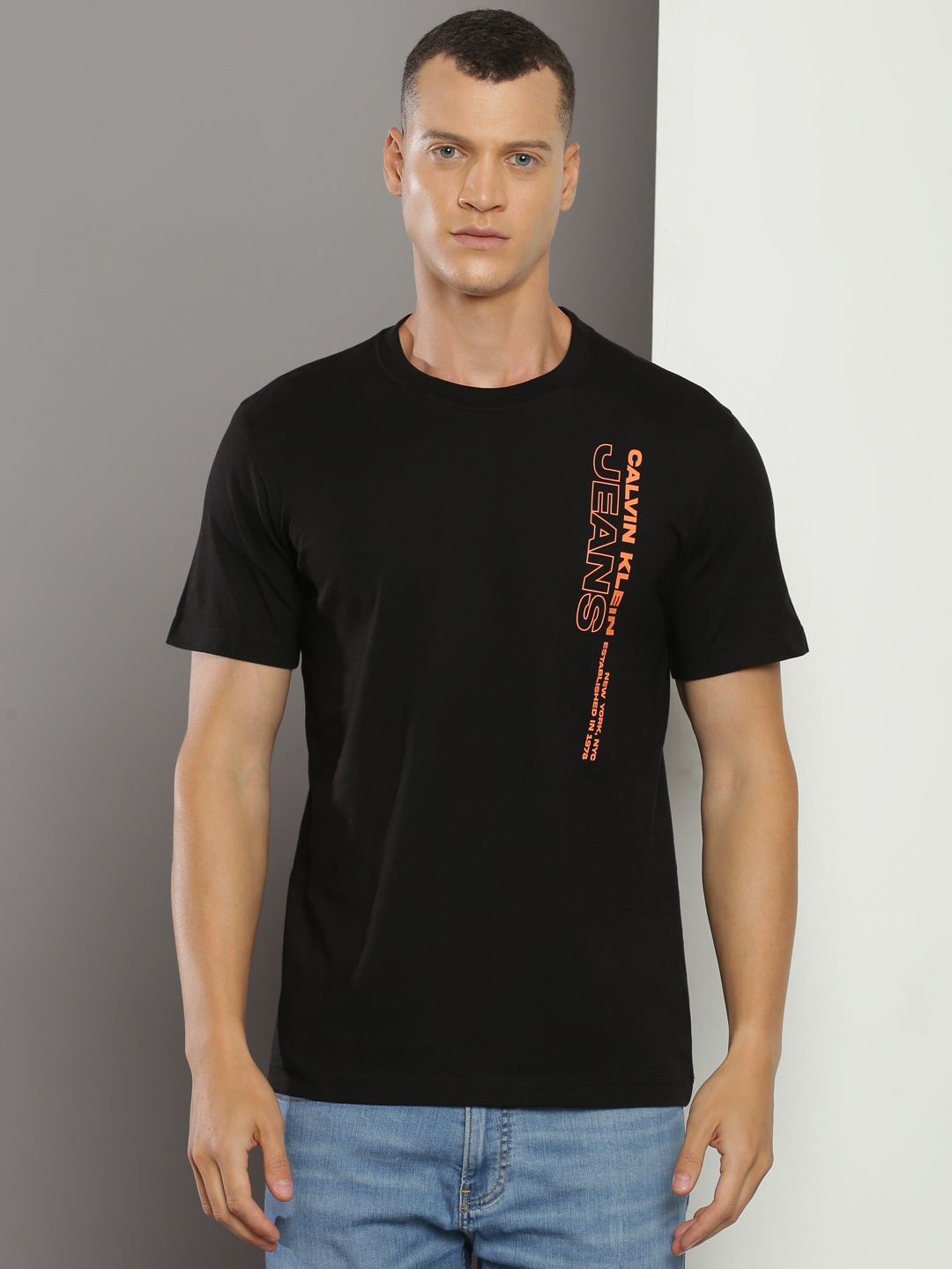

Calvin Klein Jeans Typography Printed Regular Fit Cotton T-shirt, Black