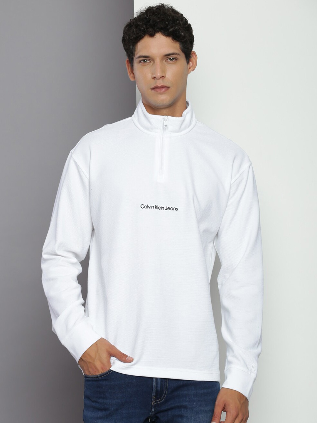 

Calvin Klein Jeans Typography Printed High Neck Cotton Regular T-shirt, White