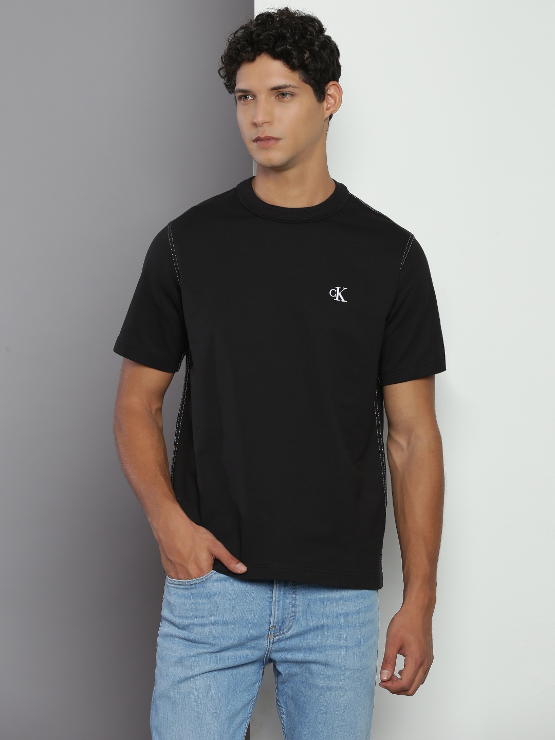 

Calvin Klein Jeans Graphic Printed Regular Fit Pure Cotton T-shirt, Black