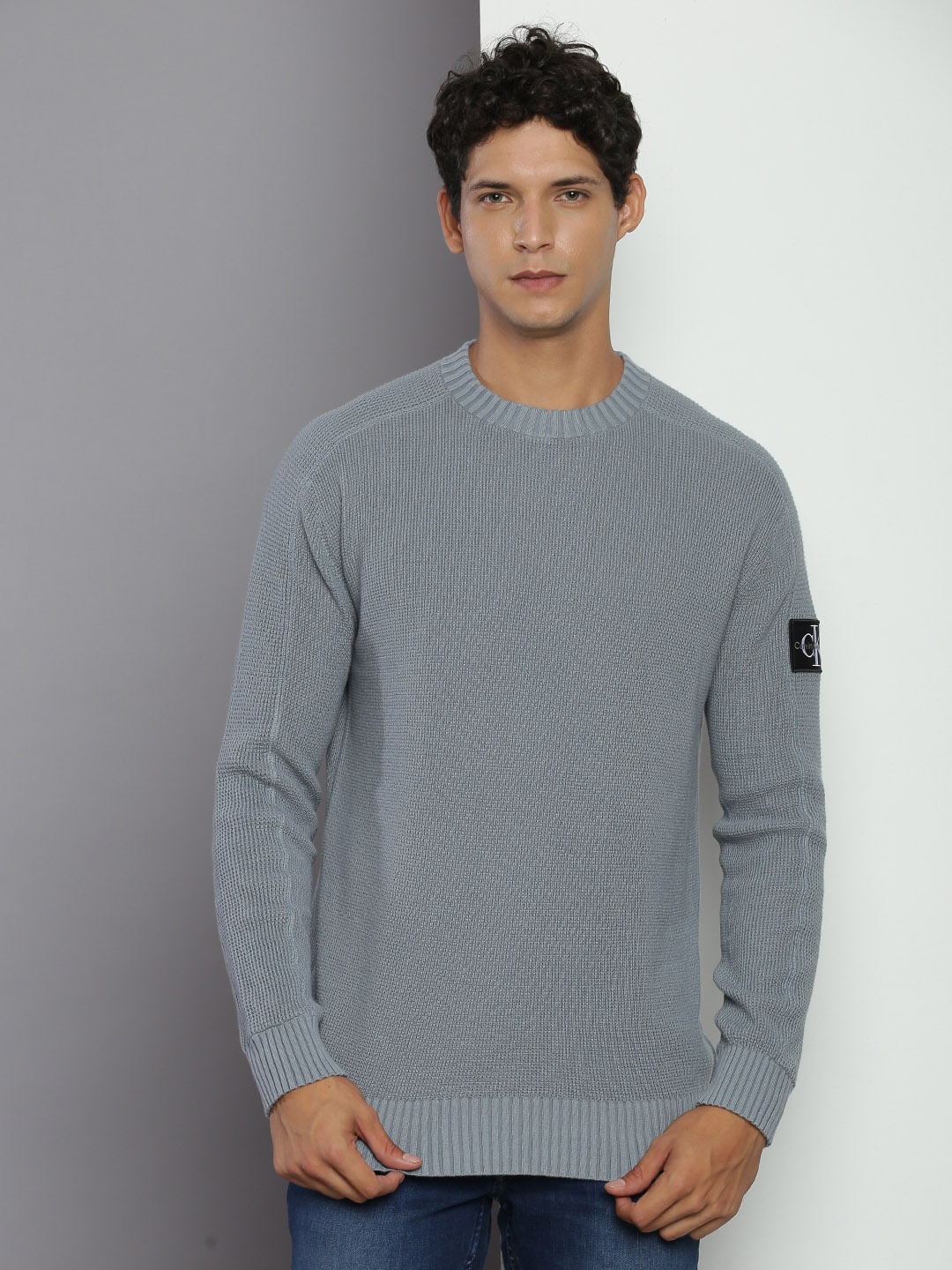 

Calvin Klein Jeans Ribbed Organic Cotton Pullover, Grey