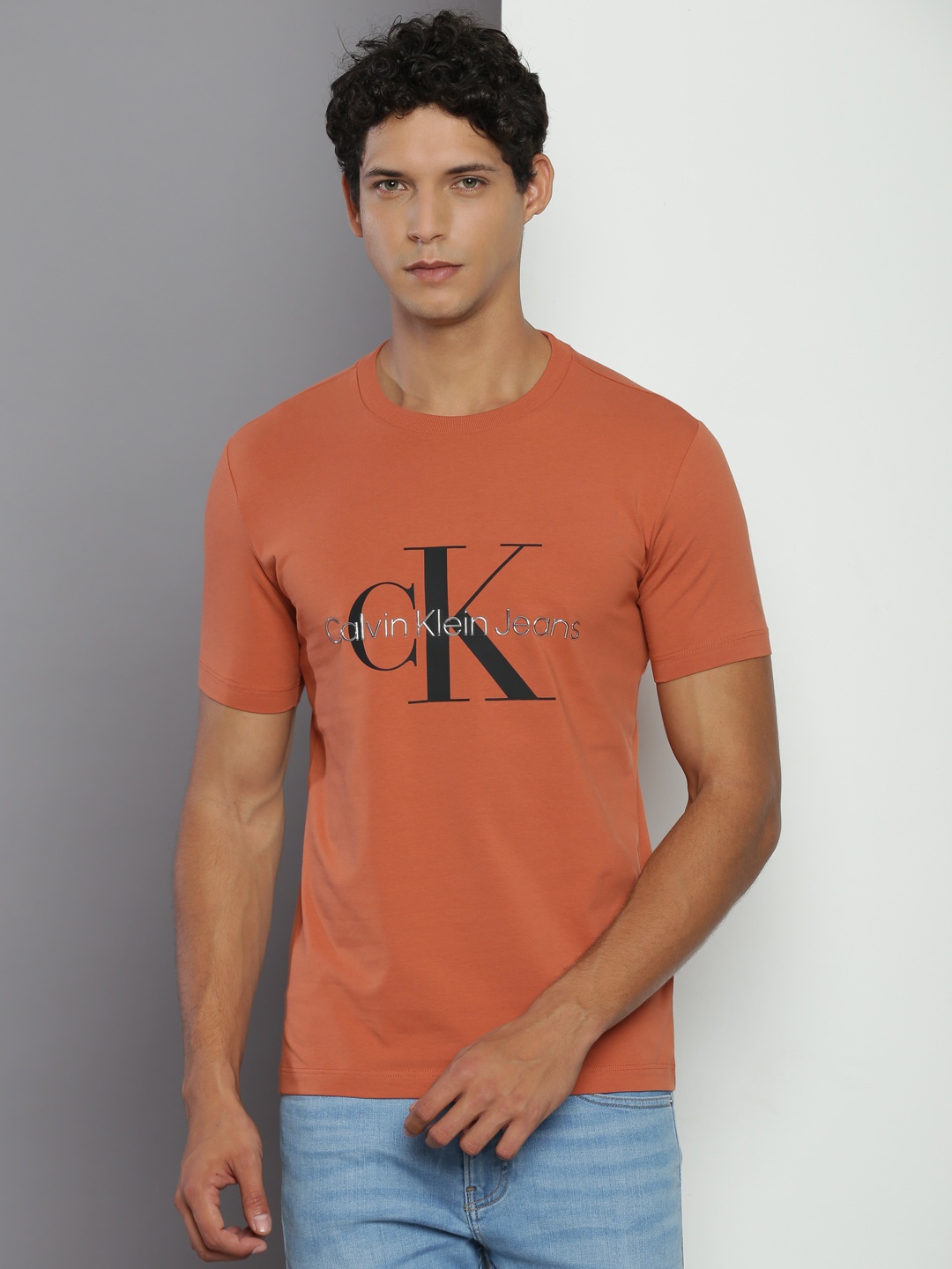 

Calvin Klein Jeans Typography Printed Slim Fit T-shirt, Rust