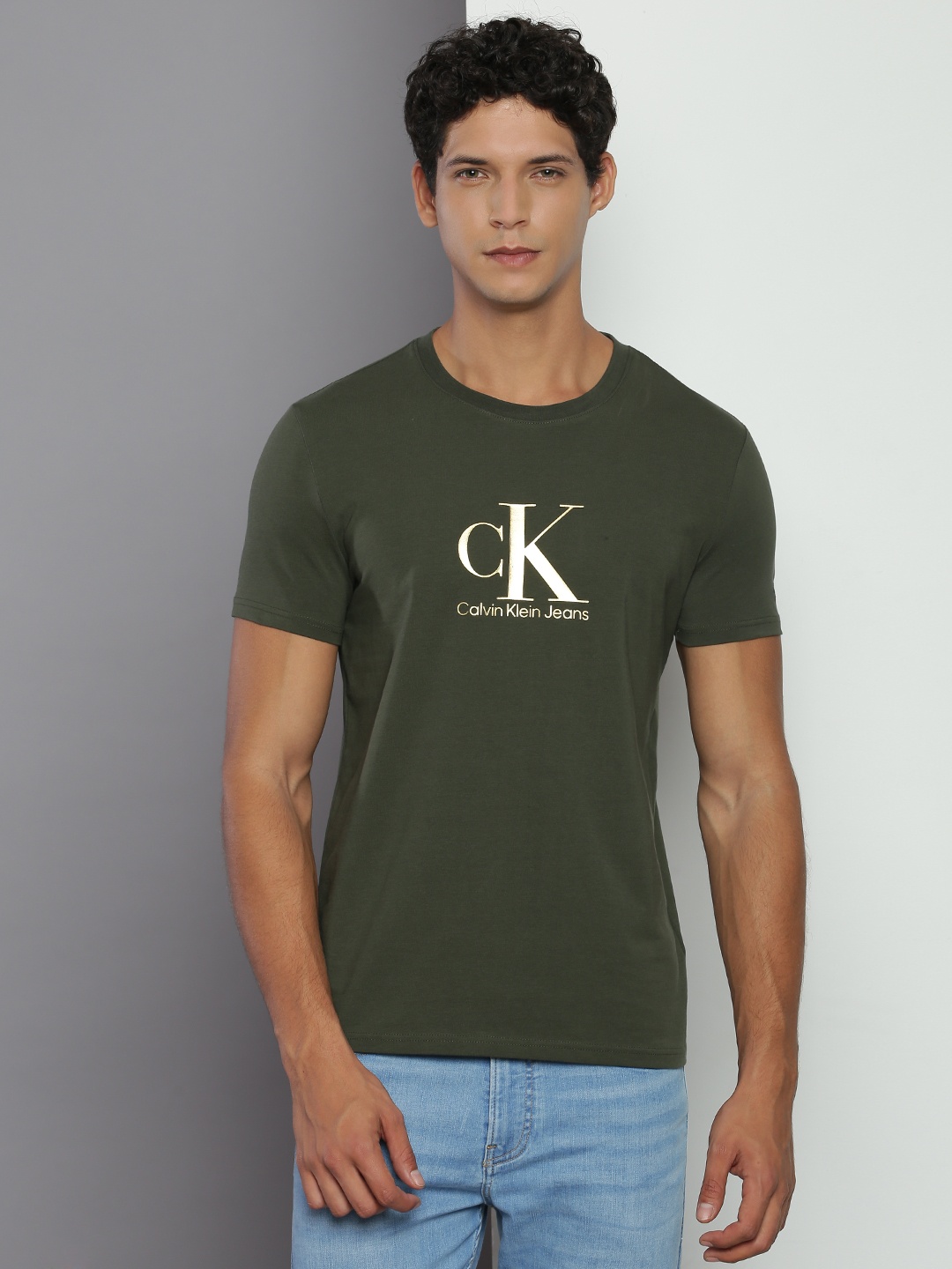 

Calvin Klein Jeans Typography Printed Slim Fit T-shirt, Olive