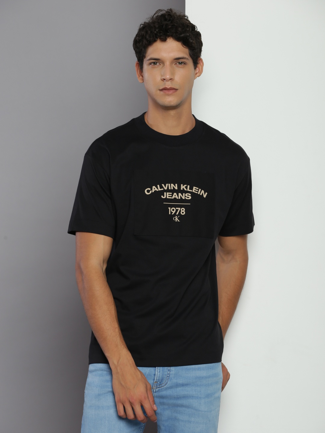 

Calvin Klein Jeans Typography Printed Relaxed Fit Pure Cotton T-shirt, Black