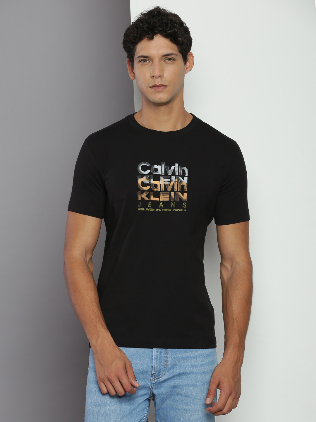 

Calvin Klein Jeans Typography Printed Round Neck Slim Fit T-shirt, Black
