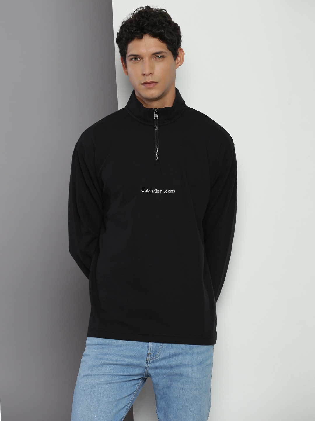

Calvin Klein Jeans High Neck Relaxed Fit Pure Cotton T-shirt, Black