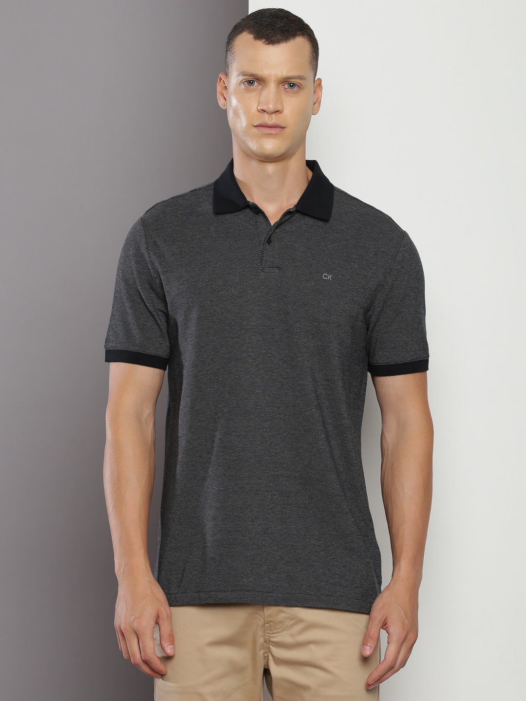

Calvin Klein Jeans Polo Collar Regular Fit Pure Cotton T-shirt, Grey