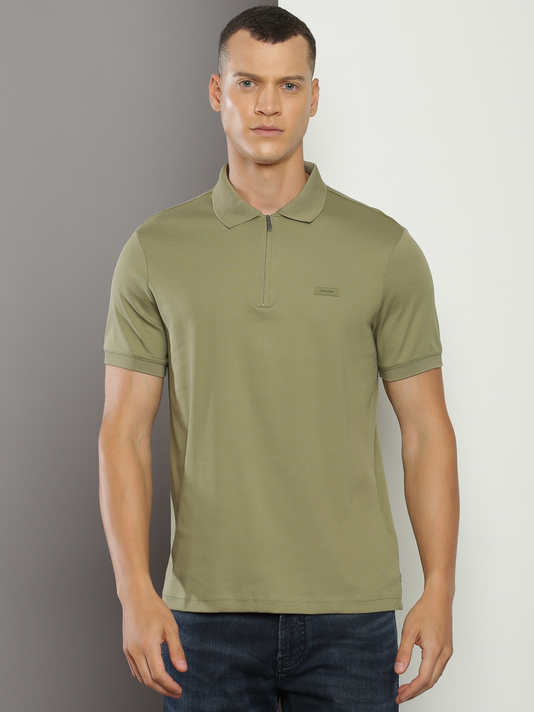 

Calvin Klein Jeans Polo Collar Regular Fit Pure Cotton T-shirt, Olive