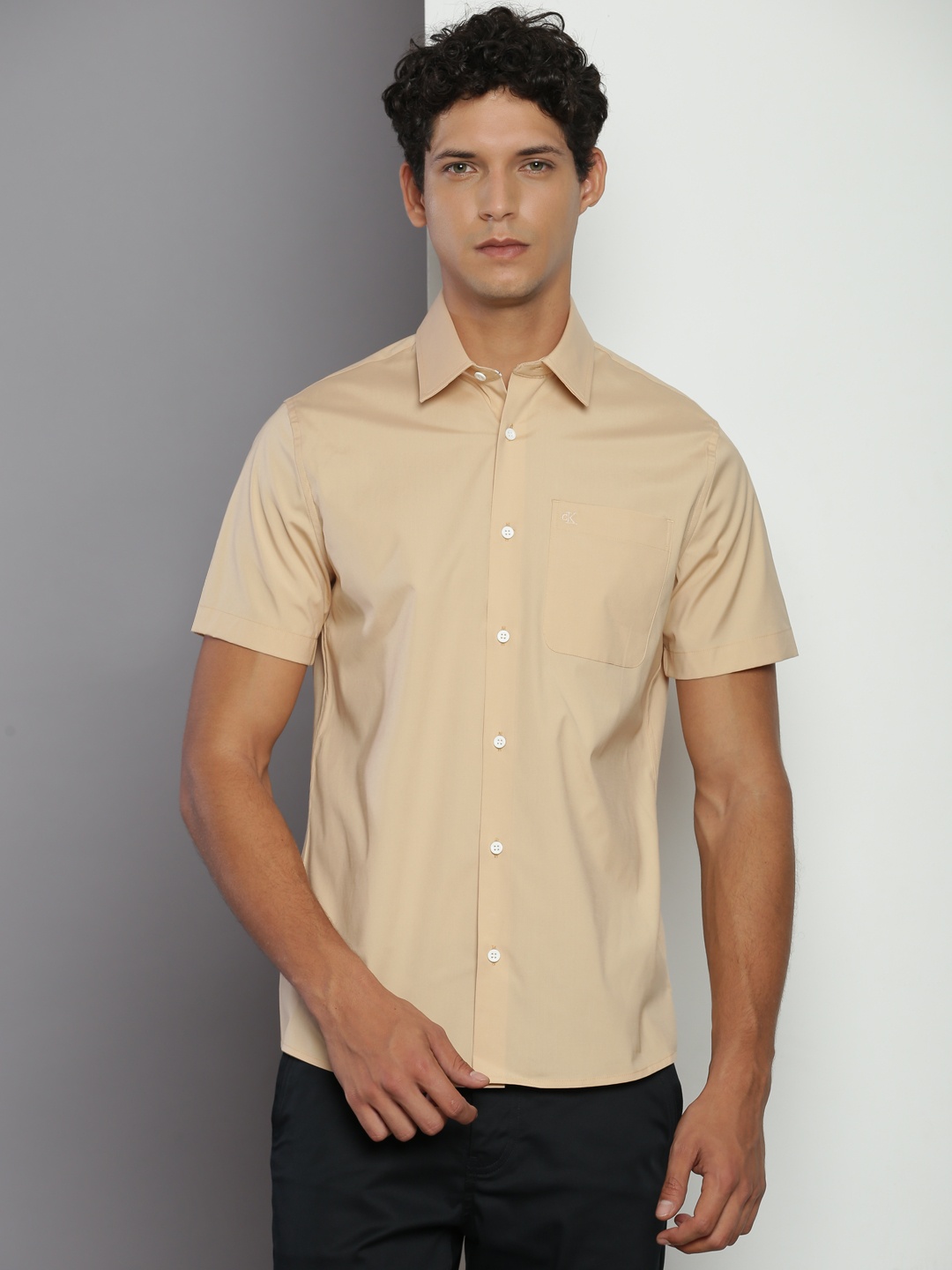 

Calvin Klein Jeans Slim Fit Spread Collar Casual Shirt, Beige