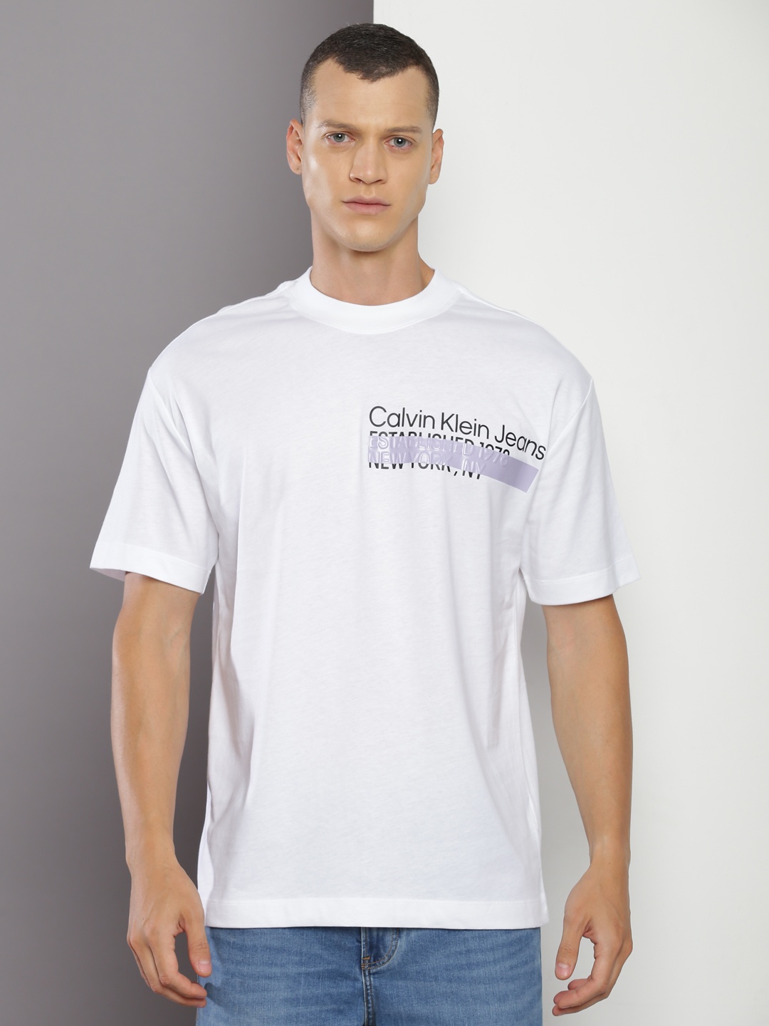 

Calvin Klein Jeans Typography Printed Relaxed Fit Pure Cotton T-shirt, White