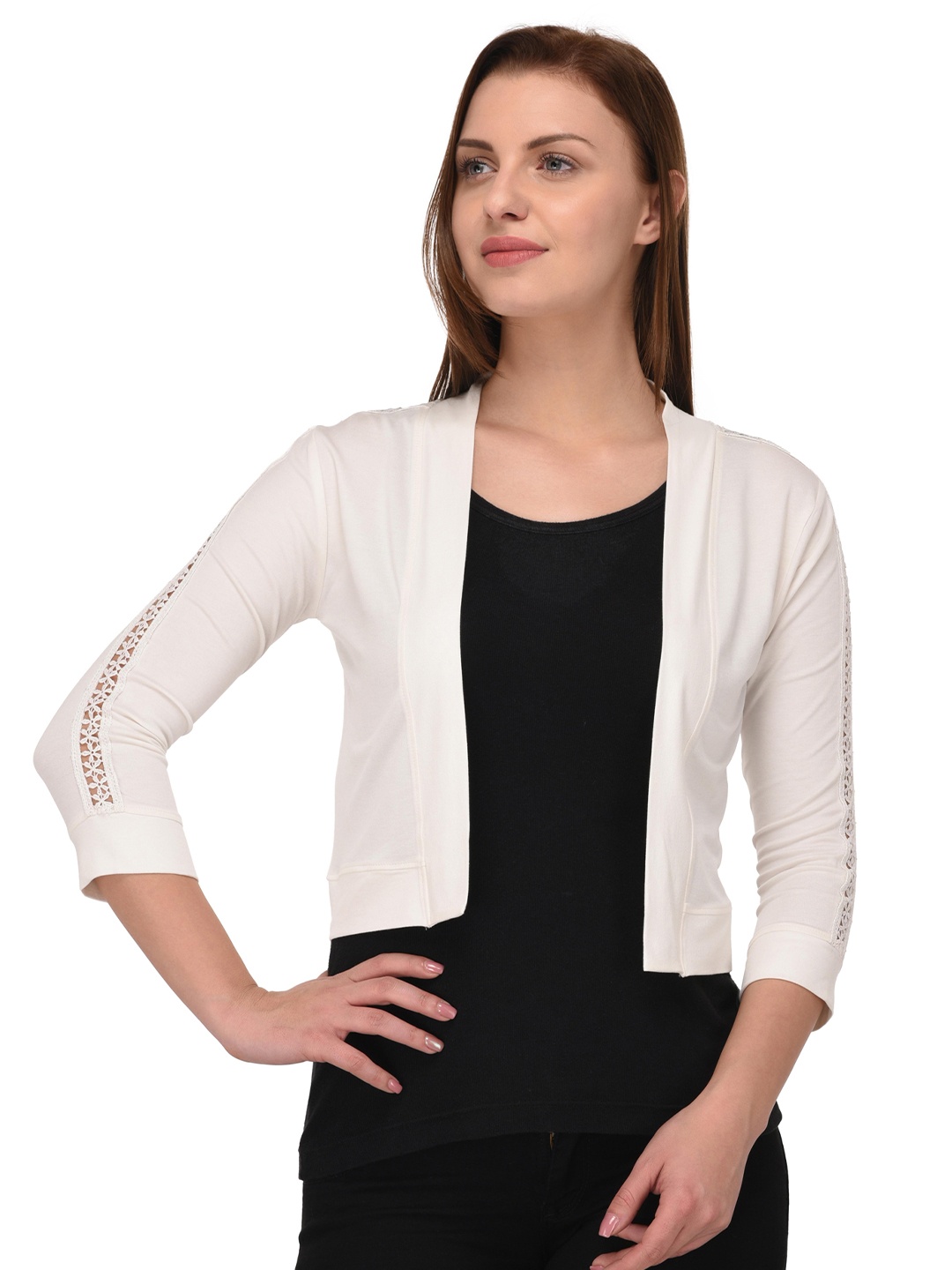 

Espresso Off-White Solid Open Front Shrug