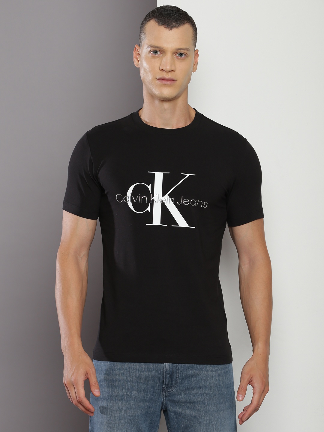 

Calvin Klein Jeans Typography Printed Slim Fit T-shirt, Black