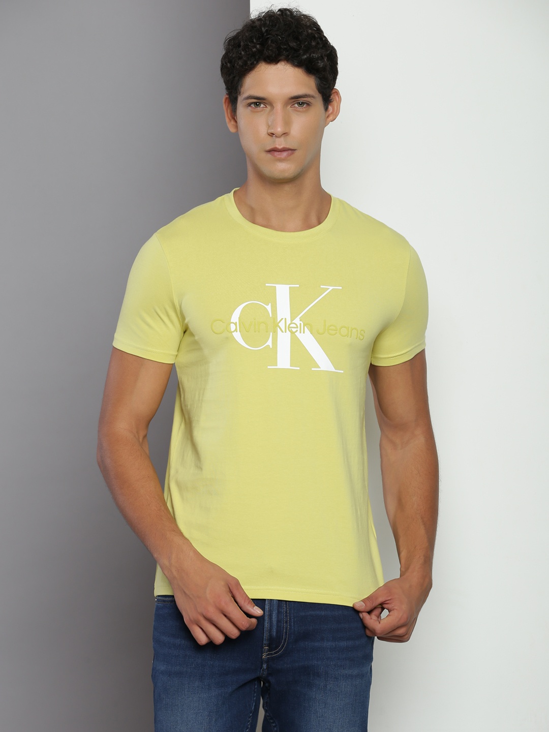 

Calvin Klein Jeans Typography Printed Slim Fit T-shirt, Yellow