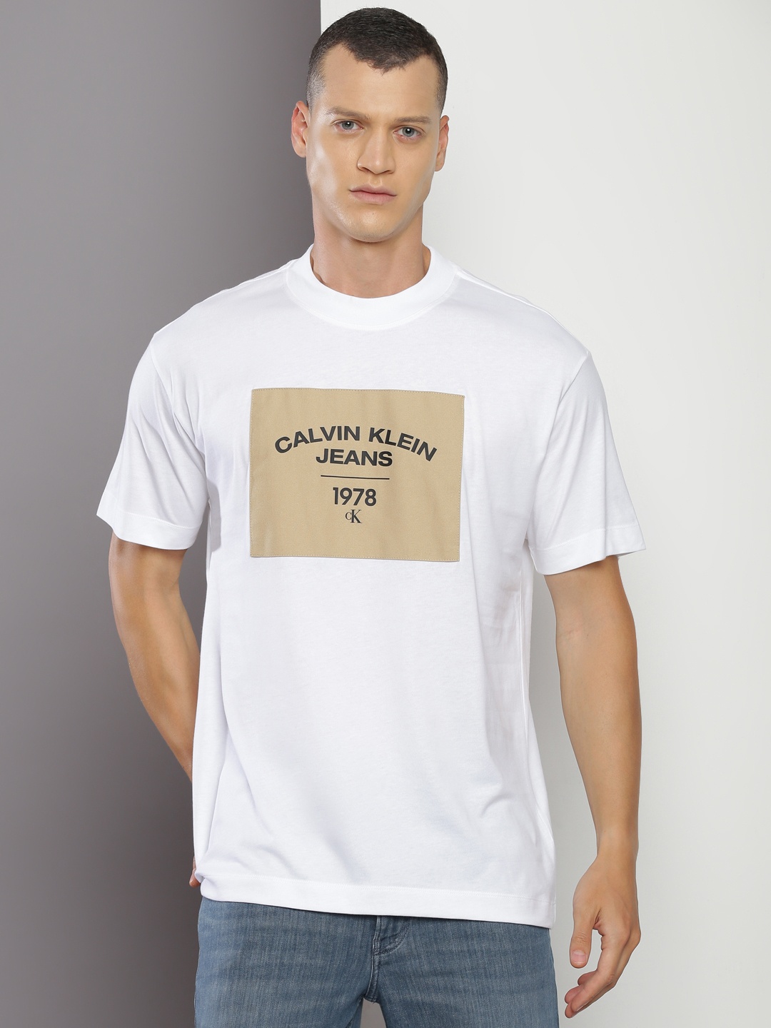 

Calvin Klein Jeans Typography Printed Relaxed Fit Pure Cotton T-shirt, White