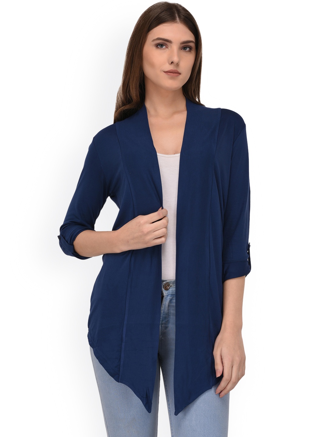 

Espresso Navy Blue Solid Open Front Shrug