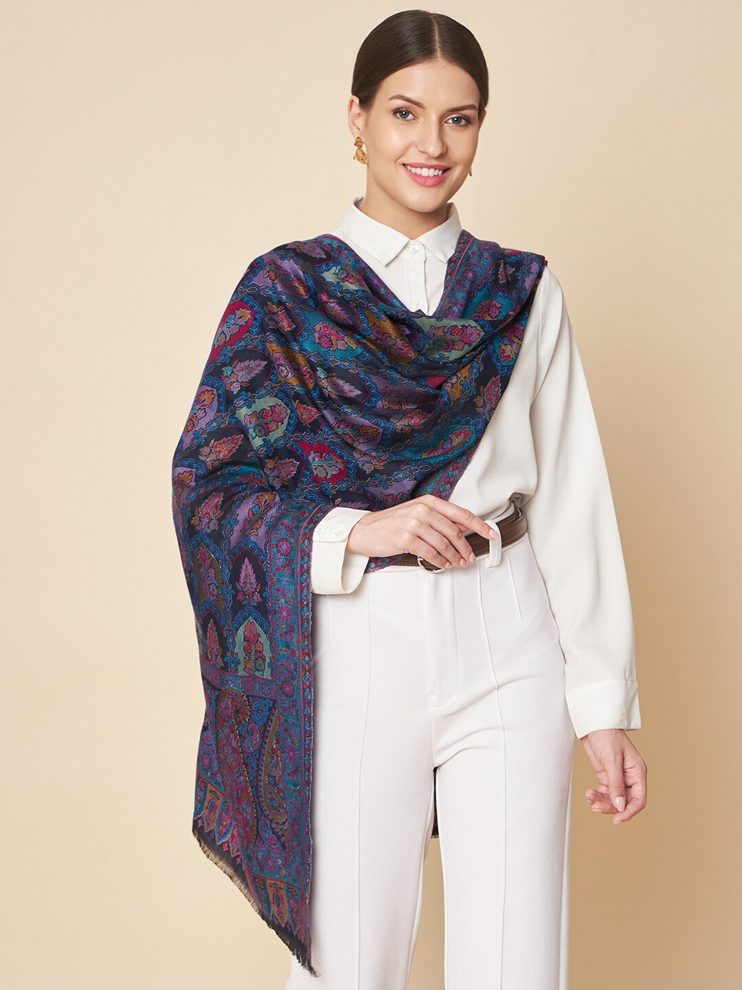 

Pashtush Women Paisley Woven Design Stole, Blue