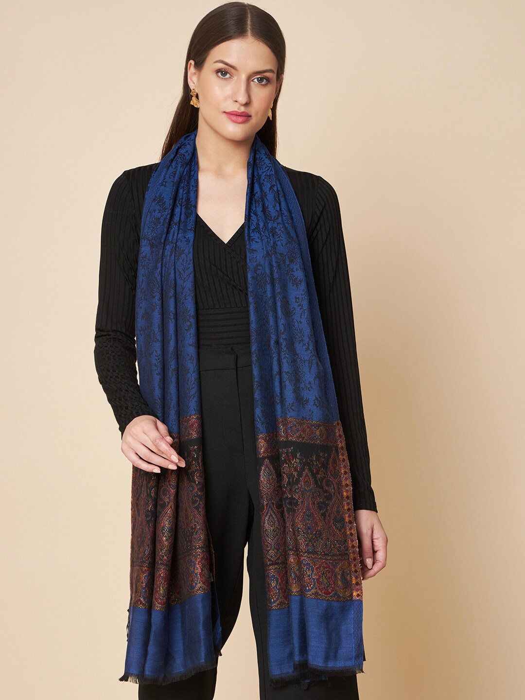 

Pashtush Floral Woven Design Modal Stole, Blue