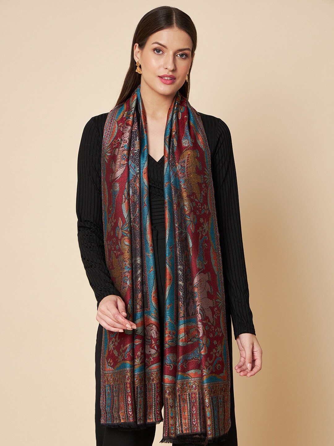 

Pashtush Women Floral Woven Design Stole, Green