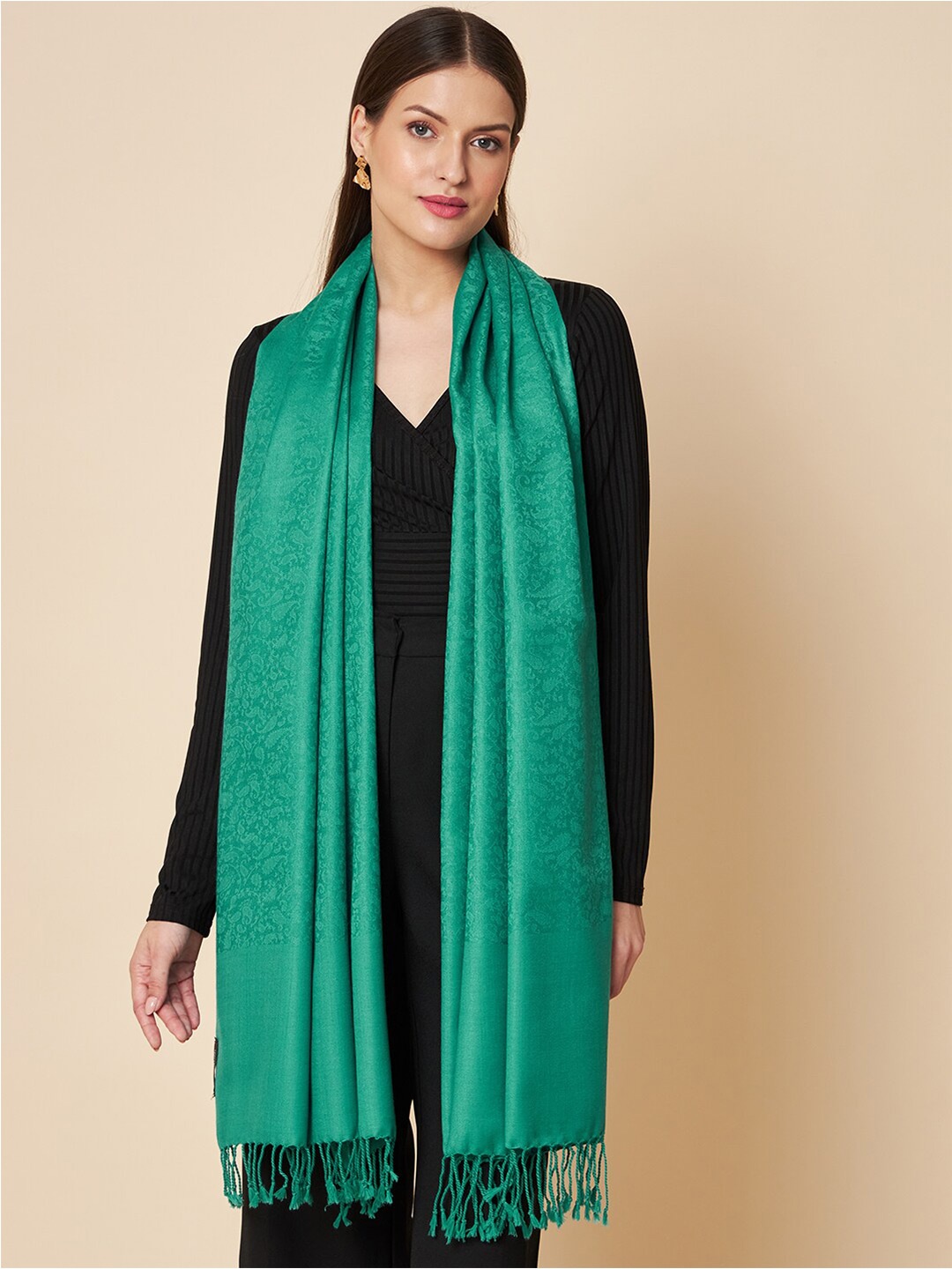 

Pashtush Paisley Woven Design Wool Stole, Blue
