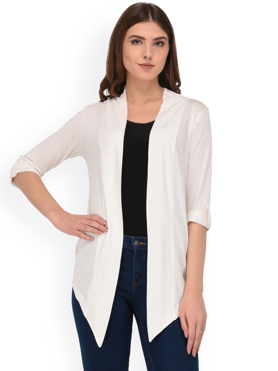 

Espresso Off-White Solid Open Front Shrug