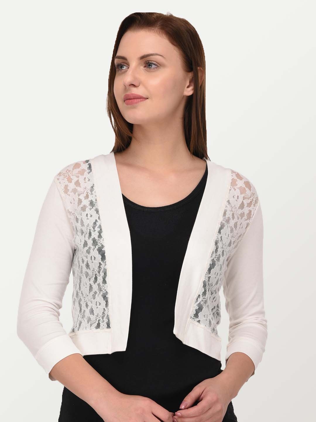 

Espresso Off-White Solid Open Front Shrug