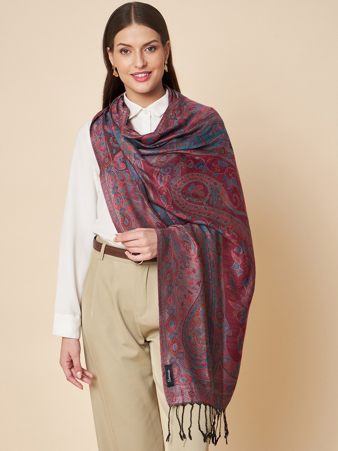 

Pashtush Women Paisley Woven Design Stole, Maroon