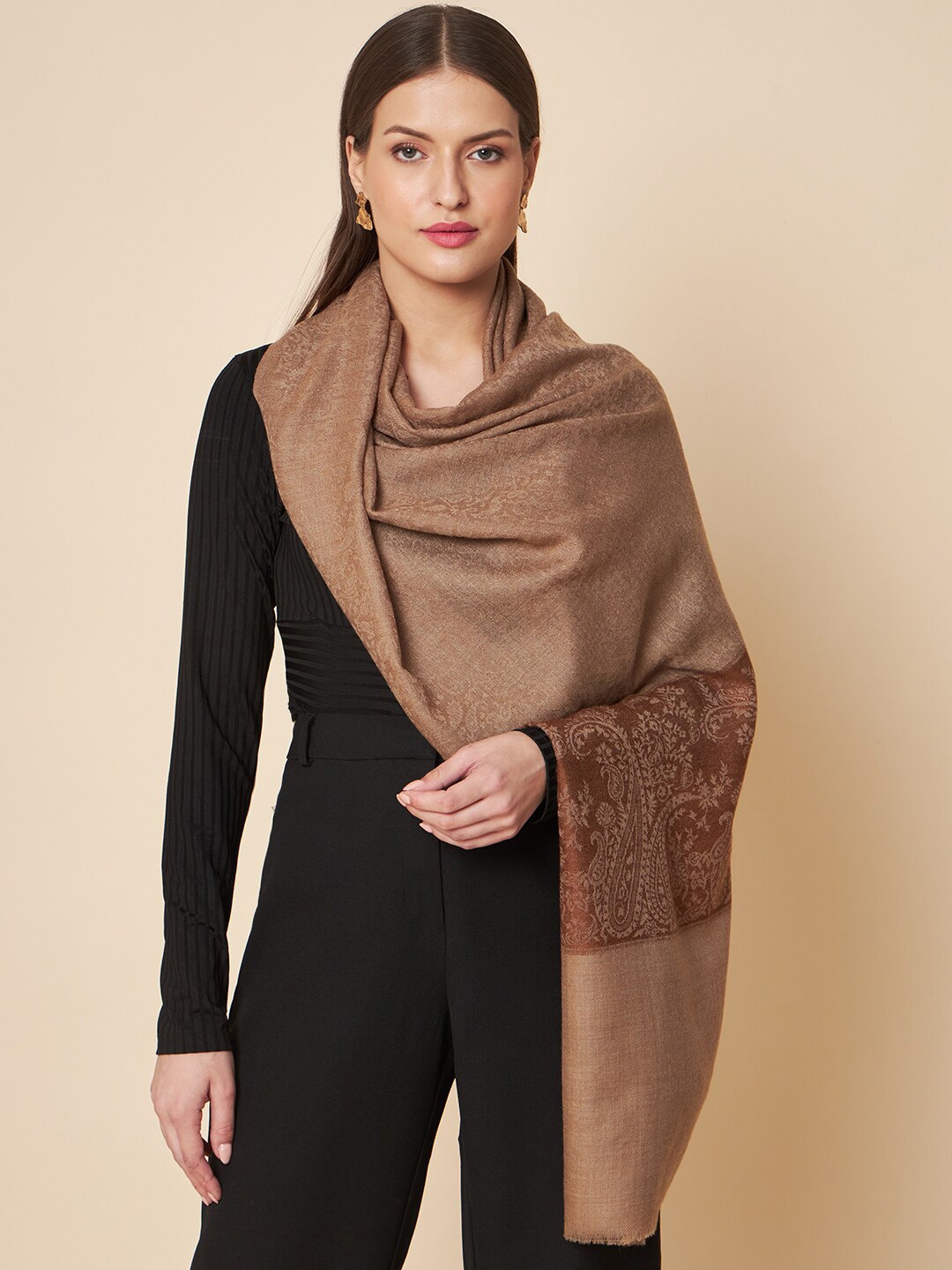 

Pashtush Women Floral Woven Design Stole, Brown