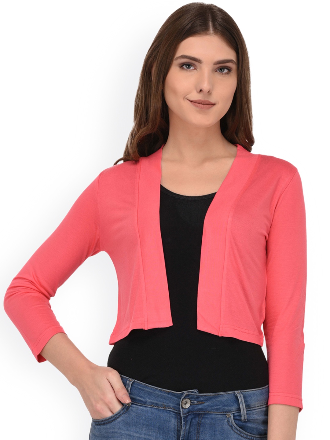 

Espresso Coral Solid Open Front Shrug