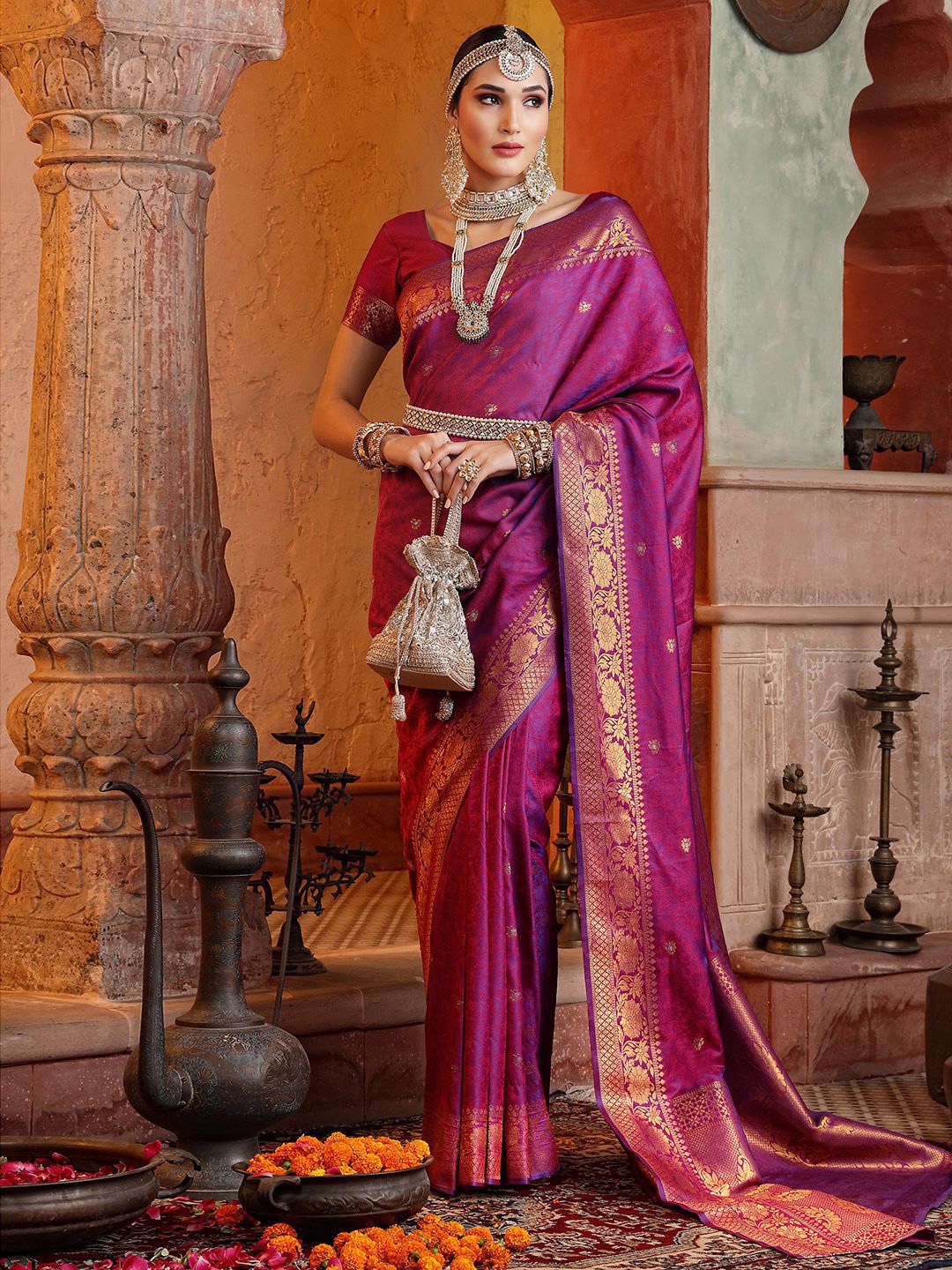 

Mitera Woven Design Art Silk Saree, Purple