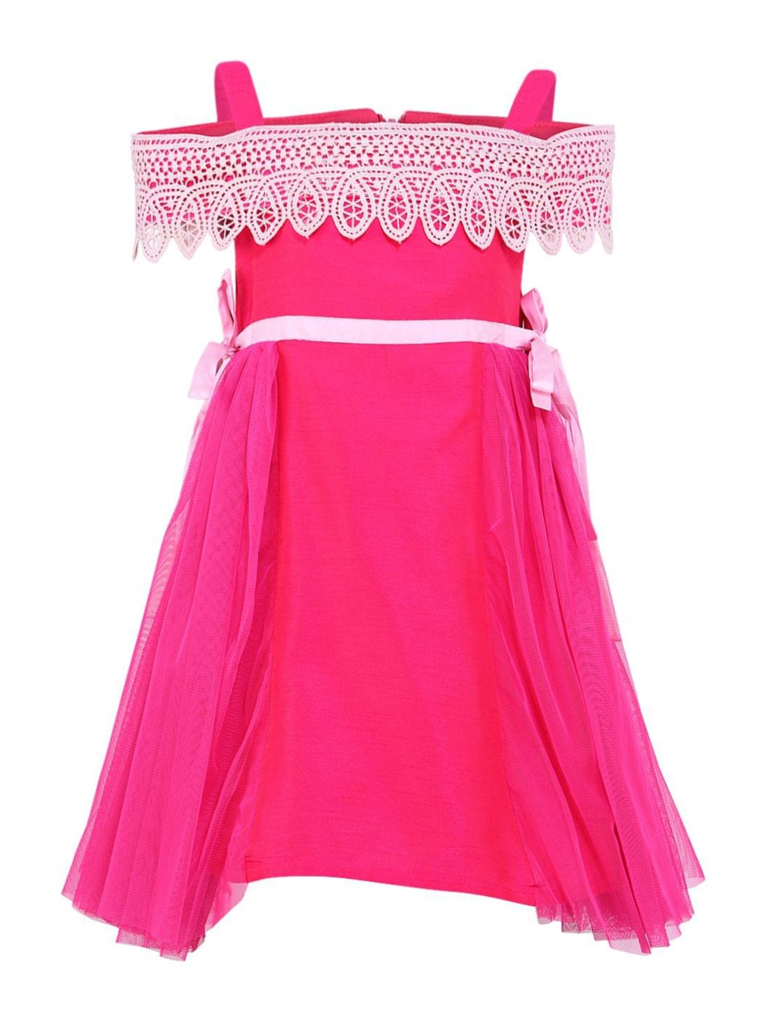 

A Little Fable Girls Square Neck Cold-Shoulder Lace Inserts Fit & Flare Dress, Pink
