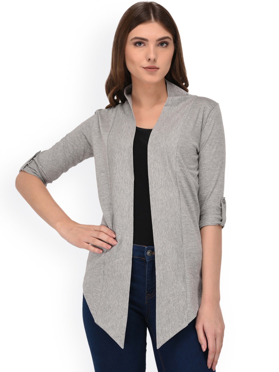 

Espresso Grey Melange Solid Open Front Shrug