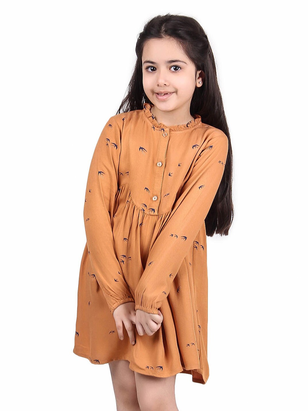 

Miyo Girls Conversational Printed Cotton Fit & Flare Dress, Mustard