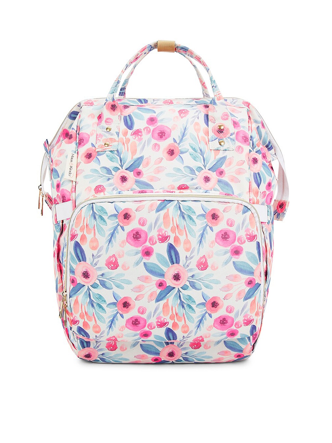 

haus & kinder Kids Floral Printed Canvas Water Resistant 20L Diaper Backpack, Off white