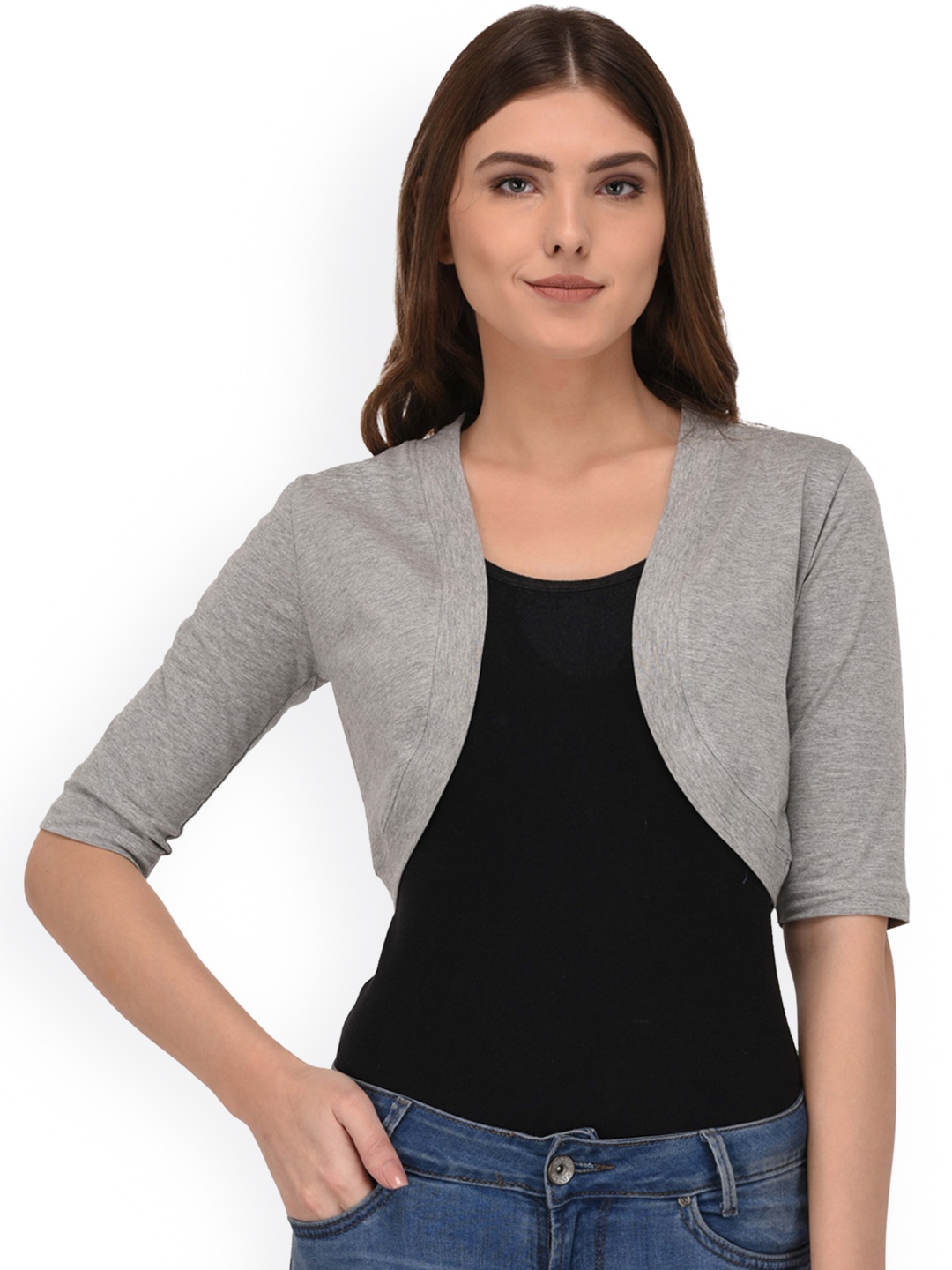 

Espresso Grey Melange Solid Open Front Shrug