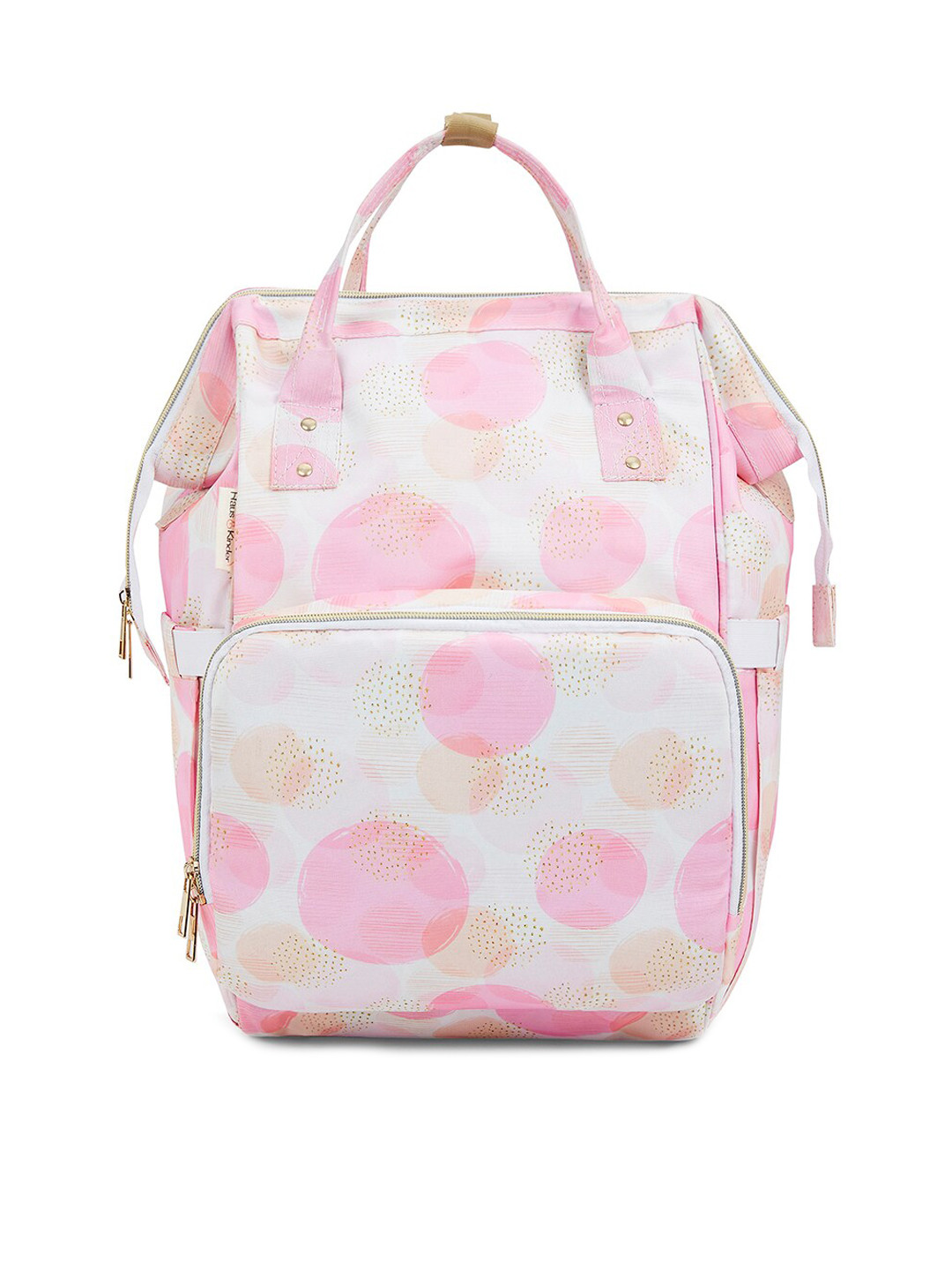 

haus & kinder Pink Dots Printed Canvas Water Resistant 20L Diaper Backpack
