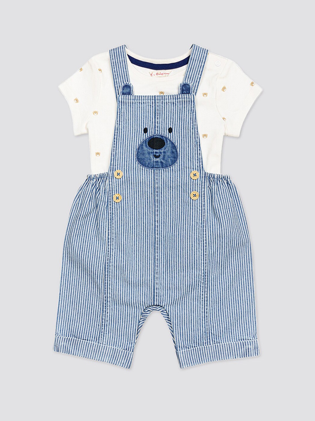 

H by Hamleys Infants Striped Dungarees With T-Shirt, White