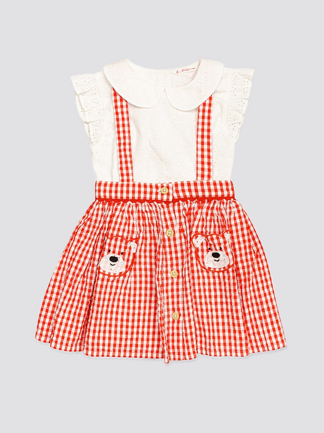 

H By Hamleys Infants Girls Peter Pan Collar Top & Checked Pinafore, Cream