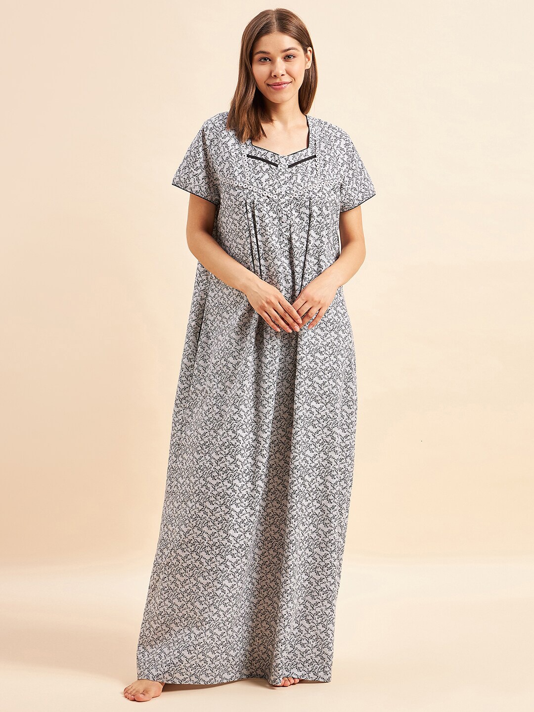 

Sweet Dreams White Floral Printed Pure Cotton Maxi Nightdress