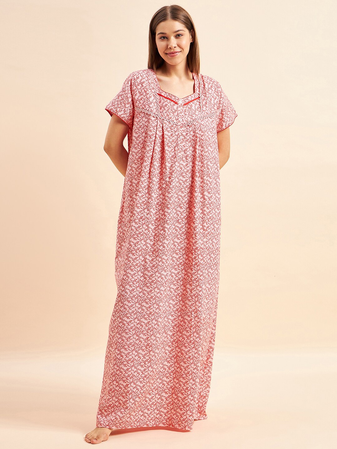 

Sweet Dreams Red Floral Printed Pure Cotton Maxi Nightdress