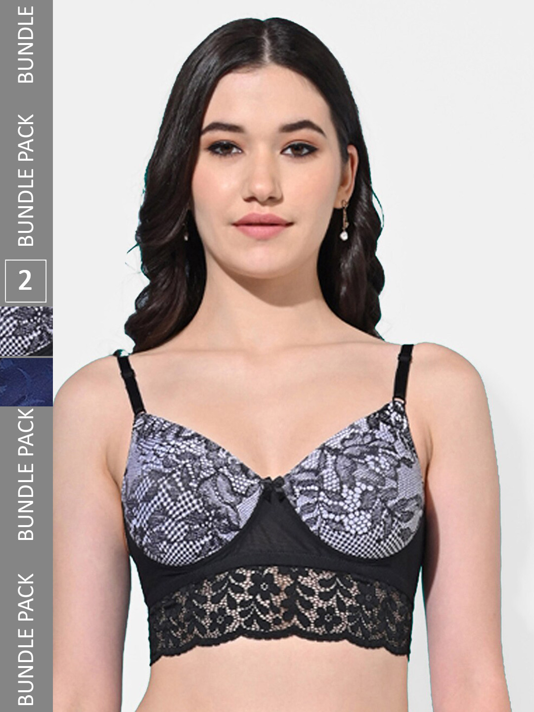 

FIMS Pack Of 2 Floral Full Coverage All Day Comfort Bra BRA_SLK-P_Black_SLK
