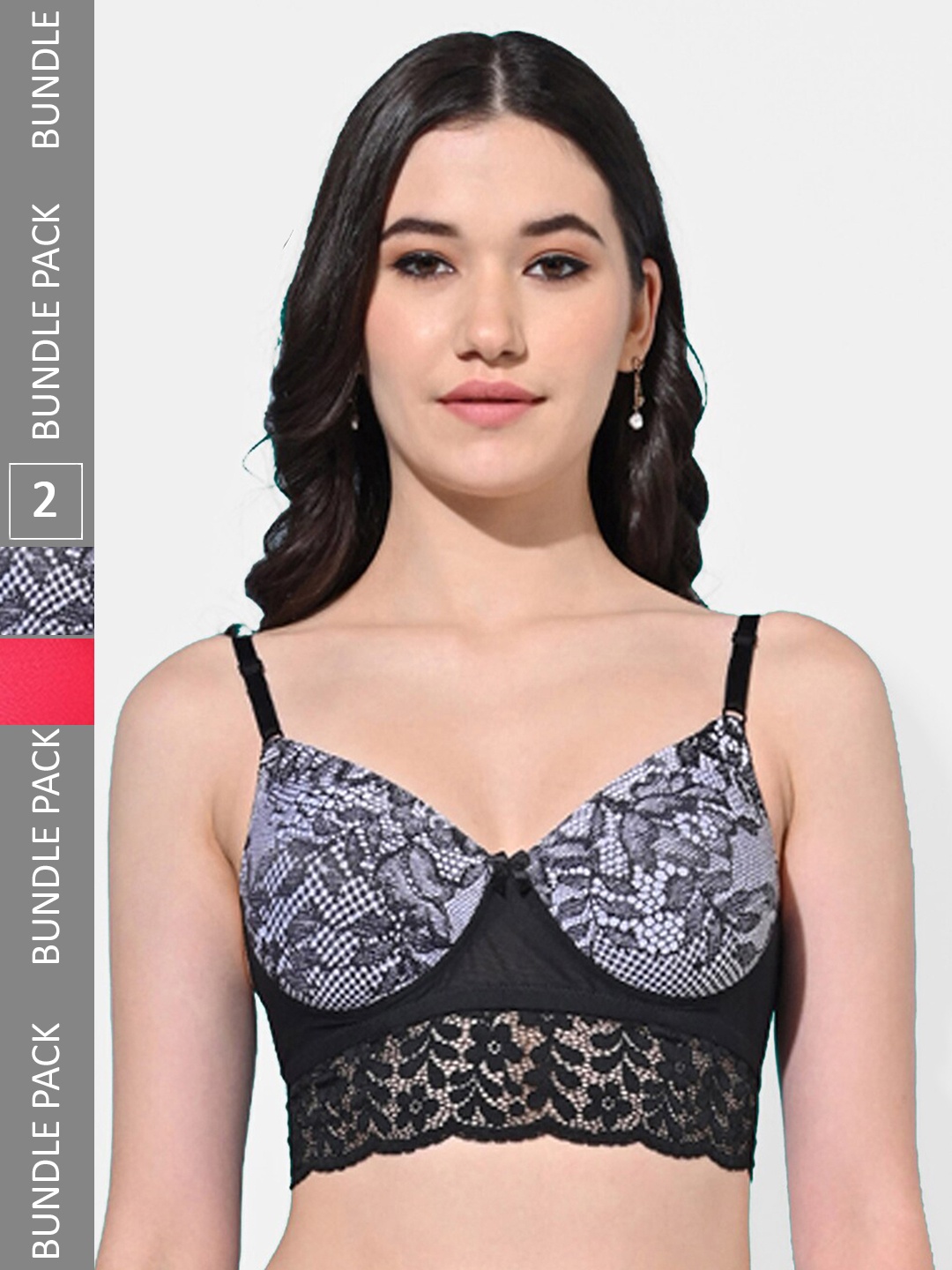 

FIMS Pack Of 2 Floral Full Coverage All Day Comfort Bra BRA_SLK-P_Black_SLK