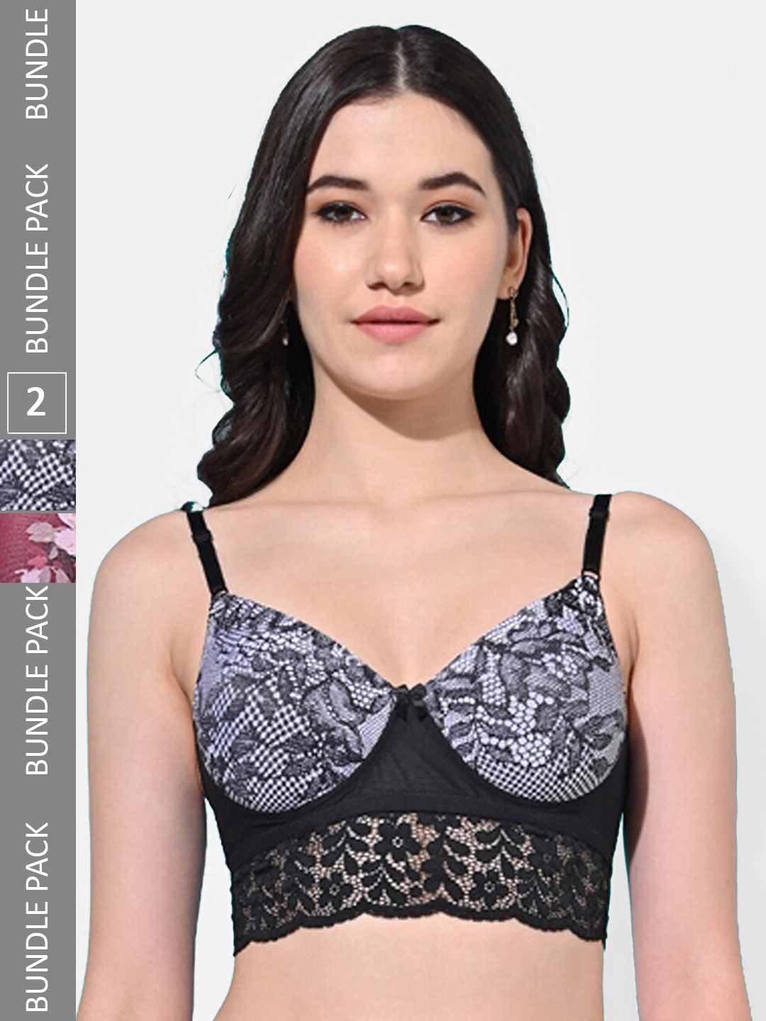 

FIMS Pack Of 2 Printed Full Coverage All Day Comfort Lace Bra BRA_SLK-P_Black_SLK