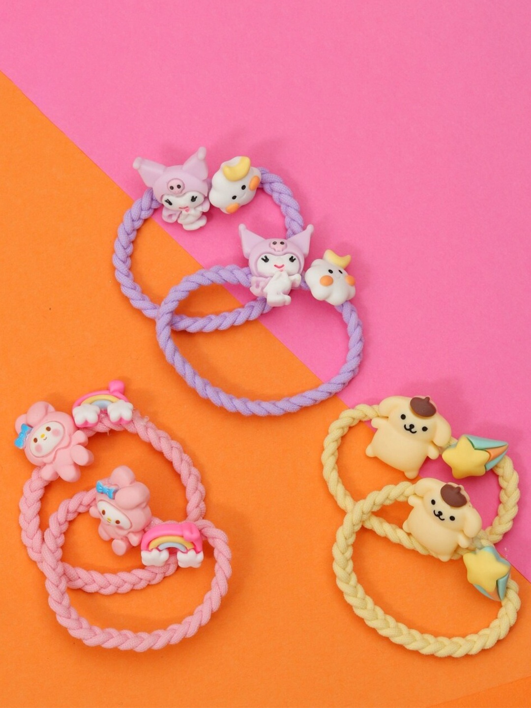 

Yellow Bee Girls Set of 6 Ponytail Holders, Purple