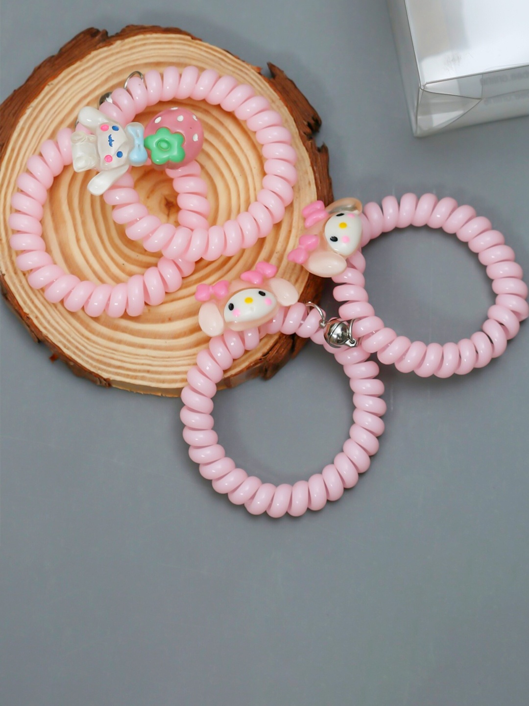 

Yellow Bee Girls Set of 4 Spiral Ponytail Holders, Pink